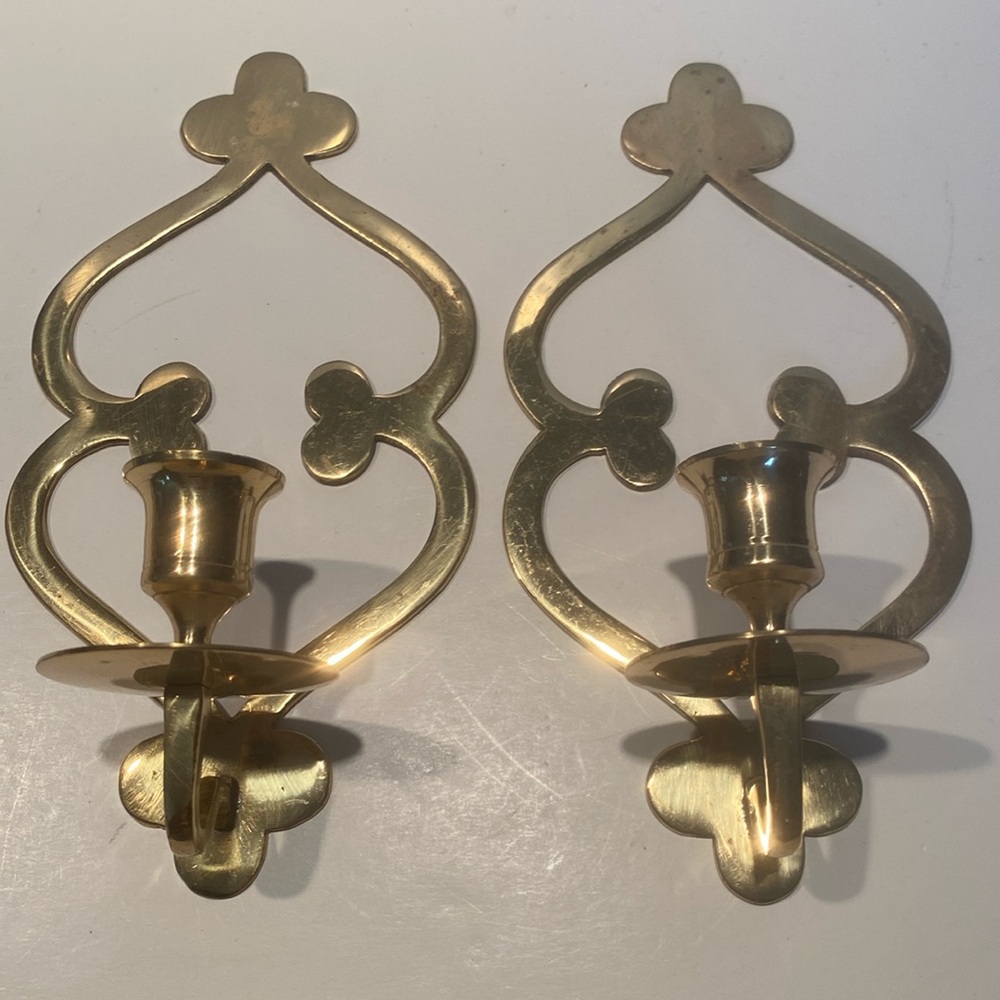 Vintage Pair of Brass Sconce Candleholders